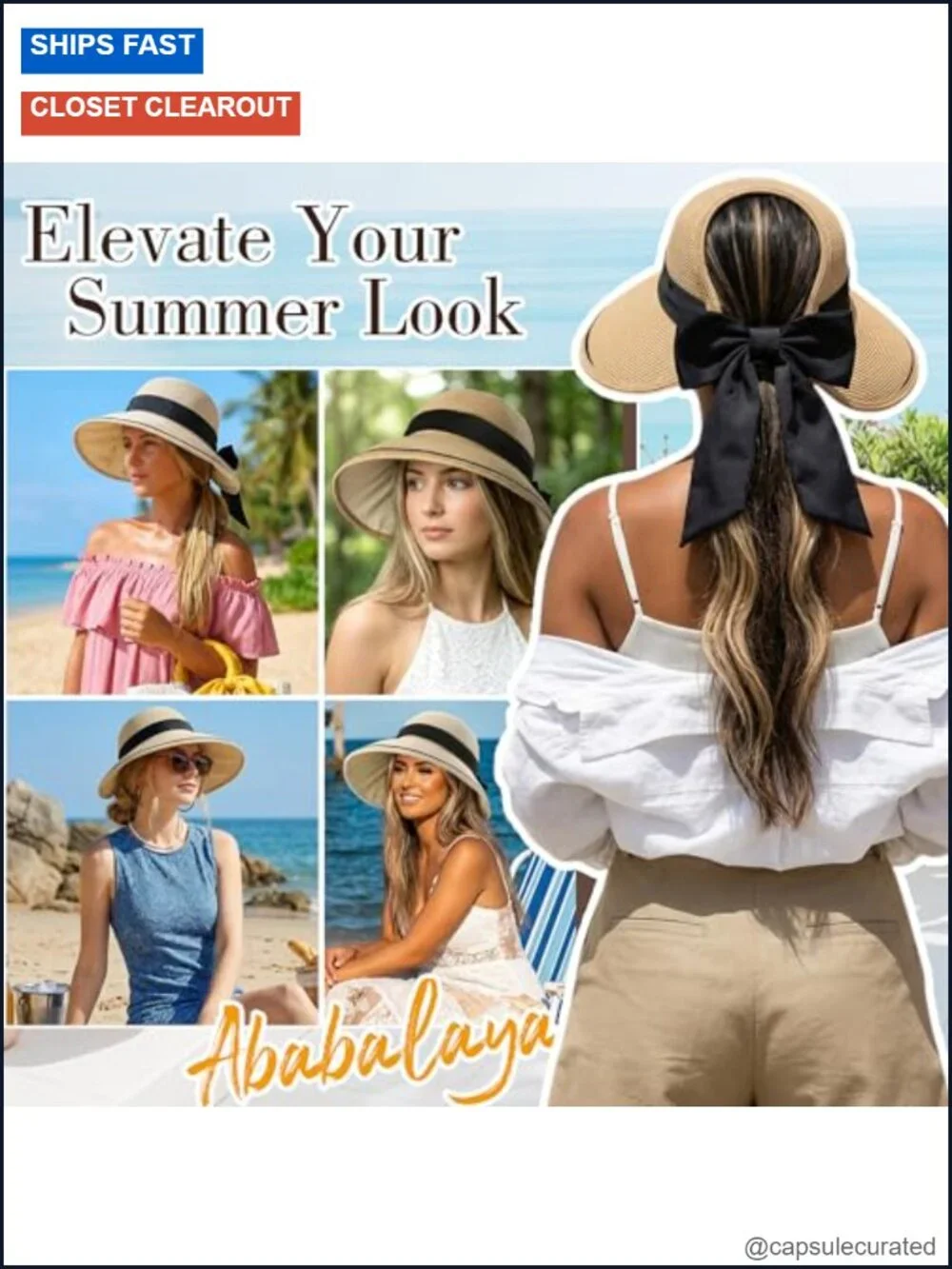 Straw Sun Hat with Bowknot, Wide Brim, Roll Up, UV Protection